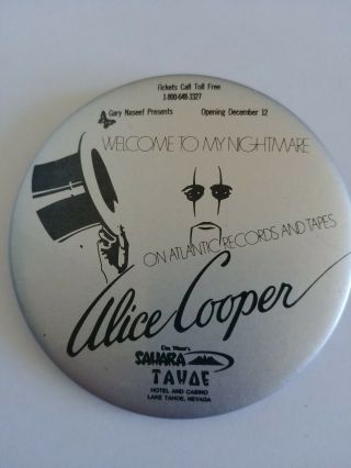 Vintage Alice Cooper Welcome To My Nightmare Button Sahara Tahoe