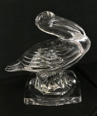 Vintage Fostoria Pelican Crystal Clear Glass Paperweight Figurine