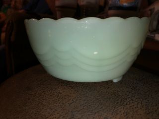 Vintage Jadite Jadeite Fire - King 5 " Bowl Lacy Top 3 Footed Cereal Size