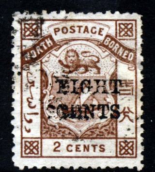 North Borneo Qv 1883 Eight Cents Surcharge On 2c.  Red - Brown Sg 3 Vfu P.  14 ?fake?