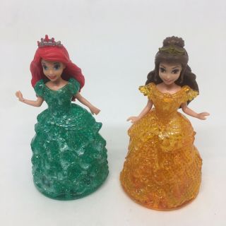 2 Disney Princess Glitter Glider Magic Clip Dolls Ariel & Bell 4 " - See Pictures