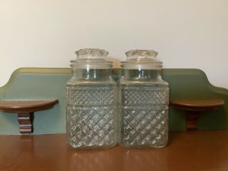 2 Large Vintage Anchor Hocking Wexford Glass Jar/canister/apothecary With Lids