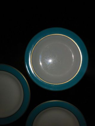 Set Of (7) Vintage Pyrex White & Turquoise With Gold Trim Salad Plates 2
