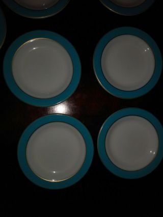 Set Of (7) Vintage Pyrex White & Turquoise With Gold Trim Salad Plates 3
