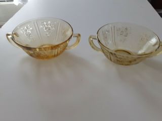 Vintage Amber Sharon Cabbage Rose Depression Glass Cream Soup Bowls Set Of 2
