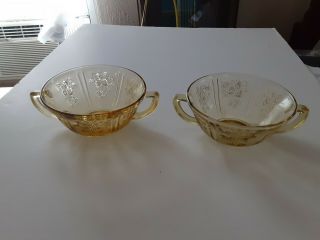 Vintage Amber Sharon Cabbage Rose Depression Glass Cream Soup Bowls set of 2 2