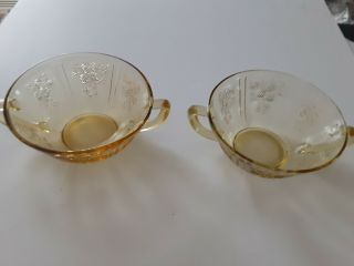 Vintage Amber Sharon Cabbage Rose Depression Glass Cream Soup Bowls set of 2 3