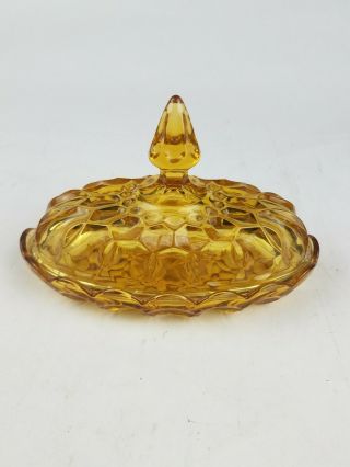 Vintage Amber Yellow Depression Glass Butter Dish With Dome Lid Oval Oblong
