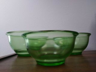 Vintage Hazel Atlas Green Depression Glass Nesting Mixing Bowls Three (3) Excell