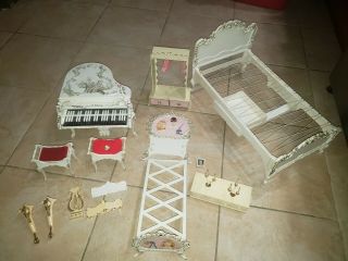 Vintage Barbie Susy Goose Piano Jeweled Bed And Wardrobe And Queen Bed 1967