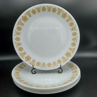 Set Of 4 Corelle Gold Butterfly Dinner Plates 10 1/4 " Vintage