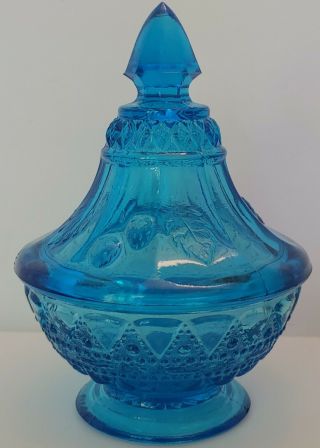 Vintage Fenton Aqua Blue Compote/glass Candy Dish Strawberry Pattern Glass Art