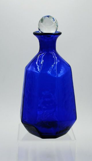 Vintage Blenko Hand Blown Glass Decanter - 8132 - Facet Line - Cobalt