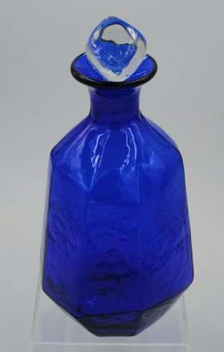 Vintage Blenko Hand Blown Glass Decanter - 8132 - Facet Line - Cobalt 2