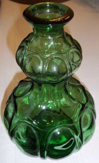 Emerald Green Gourded Vintage Mcm Italian Empoli Glass Genie Bottle Decanter 60s