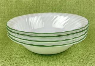 Corelle Soup/cereal Bowls Chutney Set Of 4 White Swirl Green Edge 7 1/4 "