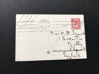 Singapore 1915 Ppc To Uk,  Solo Franking Kgv,  Machine Roller Cancel,  Neat