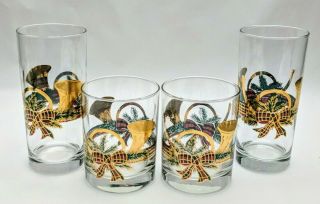 Culver Yule Horn Christmas Glasses Old Fashioned Rocks 22k Gold Tumblers Vintage
