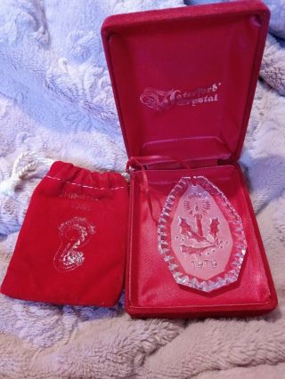 Waterford Crystal Christmas Ornament 1979 Candle And Holly W/box/pouch 2
