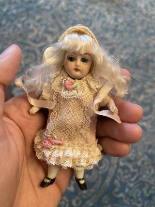 All Bisque 4” French Market? Antique Doll Mignonette Type Beautifully Dressed