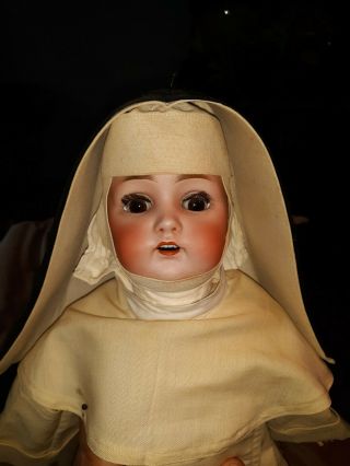 Rare 22 1/2 Inch Antique German Bisque Kestner Open Mouth Doll With Teeth Nun