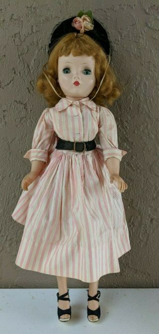 1950s Madame Alexander Cissy Doll Hard Plastic In Tagged Pink And White Dress
