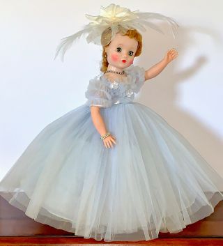 Vintage 16” Madame Alexander Jointed Elise Doll In Tagged Blue Tulle Ballgown