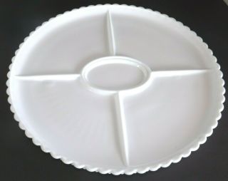 Large Vintage Round Milk Glass Divided Section Platter Relish Dish 13 "