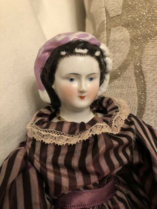 Rare 11.  5” Petite Antique German Empress Eugenie China Doll Snood Fancy Hair