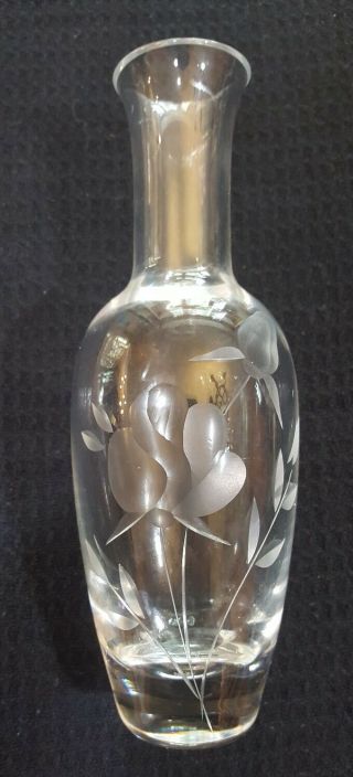 Vintage Lenox Full Lead Crystal Flower Etched Vase Bud Glass Heavy Elegant