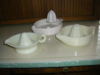 Three (3) Reamers - Custard Sunkist; Custard Small Mckee; White Porcelain Zippy