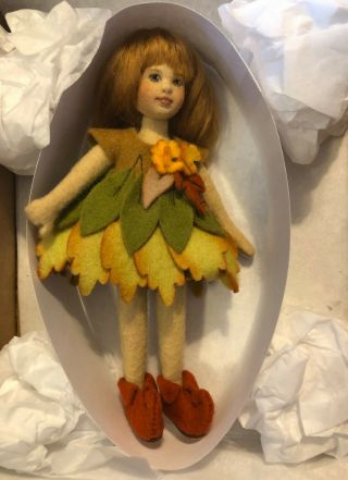 Ufdc Special 32 Maggie Iacono Miniature Felt Doll Esme W/pumpkin Table Favor