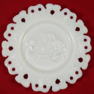 Lady Cupid Pierced Vintage Milk Glass Plate Edge 7 1/4 " Plate White Opaque 22