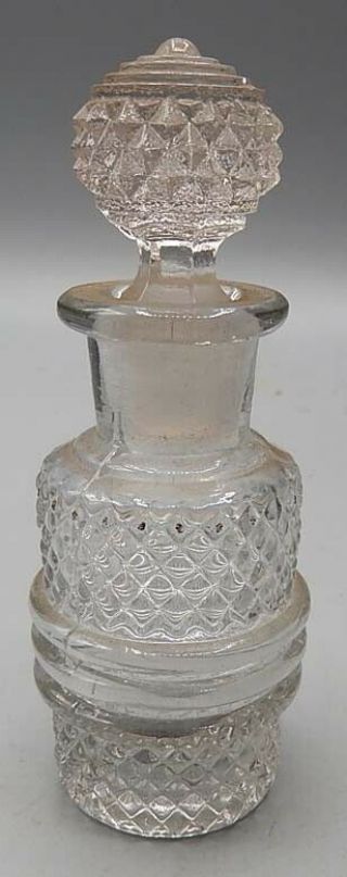 Vintage 4 " Clear Pattern Glass Bottle Ground Glass Stopper Cologne Medicinal