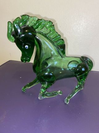 Vintage Murano Glass Horse Sculpture 8.  5” Tall/ 9” Long