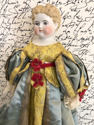 Antique German Abg 20” Blonde China Head Doll Vintage Dress