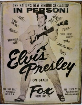 Elvis Presley Concert Poster Sign Vintage 1956 Fox Theater Detroit,  Michigan Re -