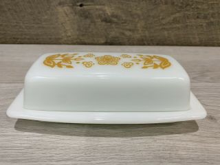 Vintage Pyrex Covered Butter Dish Harvest Gold Butterfly Flowers Milk Glass