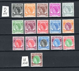 Malaya Straits Settlements 1954 Malacca Qeii Complete Set Of Mnh & Mh Stamps