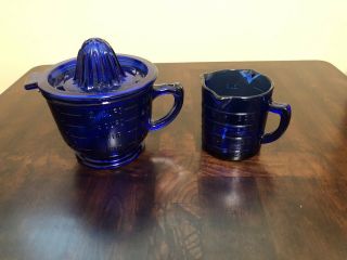 Vintage Cobalt Blue Glass Measuring Cup And Mixer/juicer