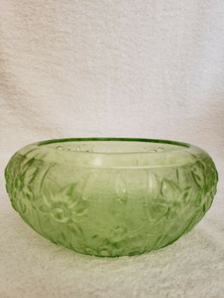 Vintage Green Depression Glass Planter Bowl With Daisies