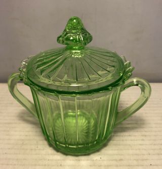 Vintage Jeannette Green Depression Glass Sierra Pinwheel Sugar Bowl W Lid