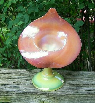Gibson Glass Iridescent Burmese Jack In The Pulpit Vase Marked