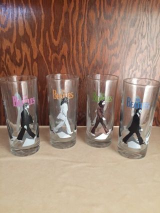 The Beatles 10 Oz Drinking Glasses By Apple Corps.  Abbey Road Set Of 4