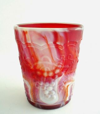Stunning Red And White Swirl Vintage Imperial Glass Slag Cup Or Vase Ig Logo