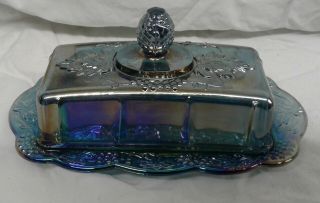 Indiana Glass Harvest Grape Blue Carnival Butter Dish