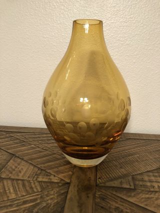 Crate And Barrel Krosno Poland Amber Morocco Glass Vase - Heavy 11” Rare