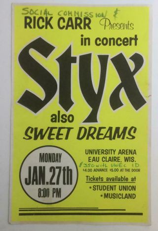 Vtg Org Poster Print Styx In Concert Eau Claire Wisconsin