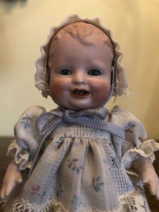 Antique 4.  75 " All Bisque Bonnie Babe Character Toddler Doll
