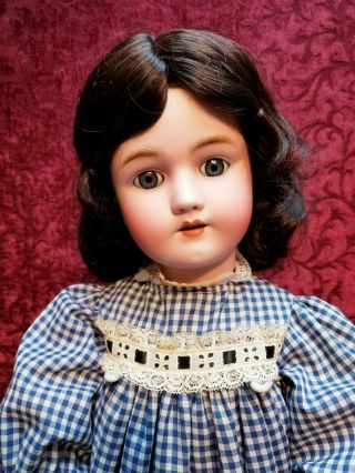 Antique German Bisque Head Doll Heinrich Handwerck Simon Halbig Dark Hair 24in.